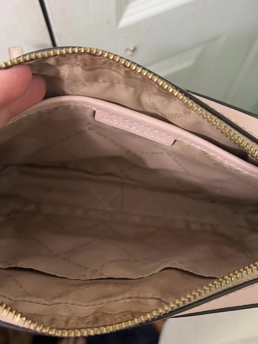 Michael Kors Blush Pink Saffiano Wristlet Clutch with Gold Logo